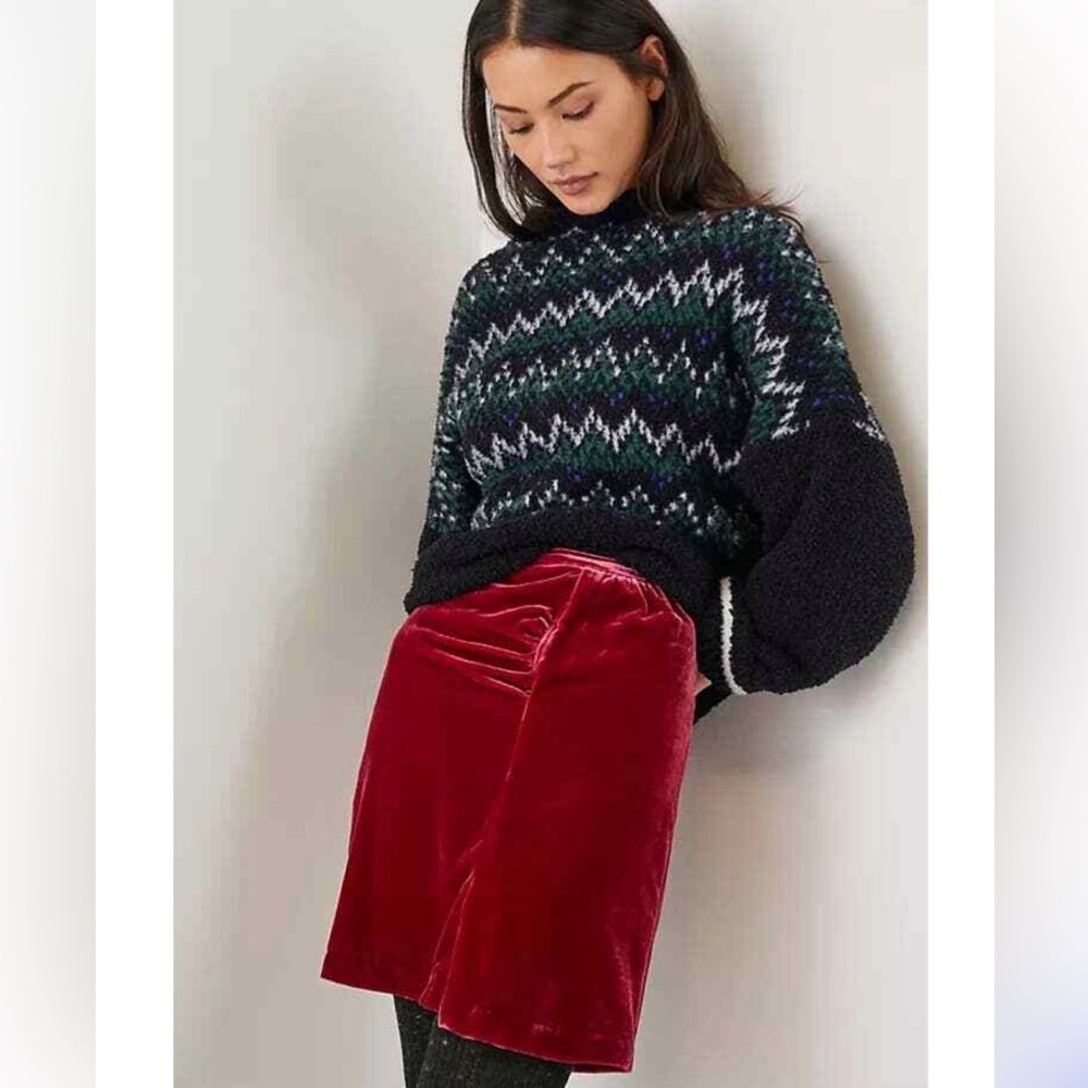 Anthropologie Raspberry Velvet Skirt